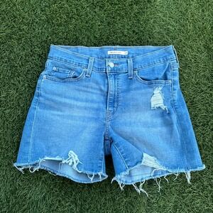 Levi's Mid Length Shorts Distressed Denim Blue Size 29x5